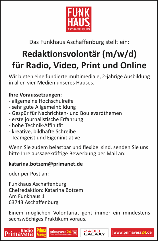 Funkhaus Aschaffenburg Redaktionsvolontär 120719 1