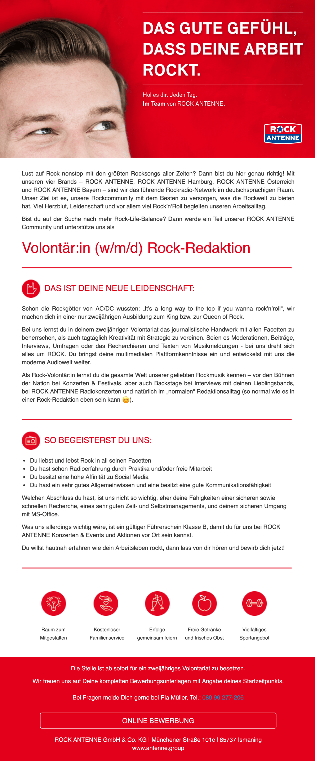 ROCK ANTENNE sucht Volontär:in (w/m/d) Rock-Redaktion