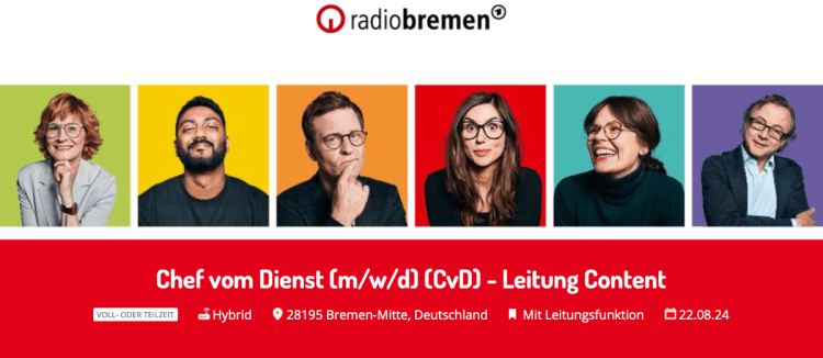 Radio Bremen sucht CvD (m/w/d) - Leitung Content (Bild: Radio Bremen)