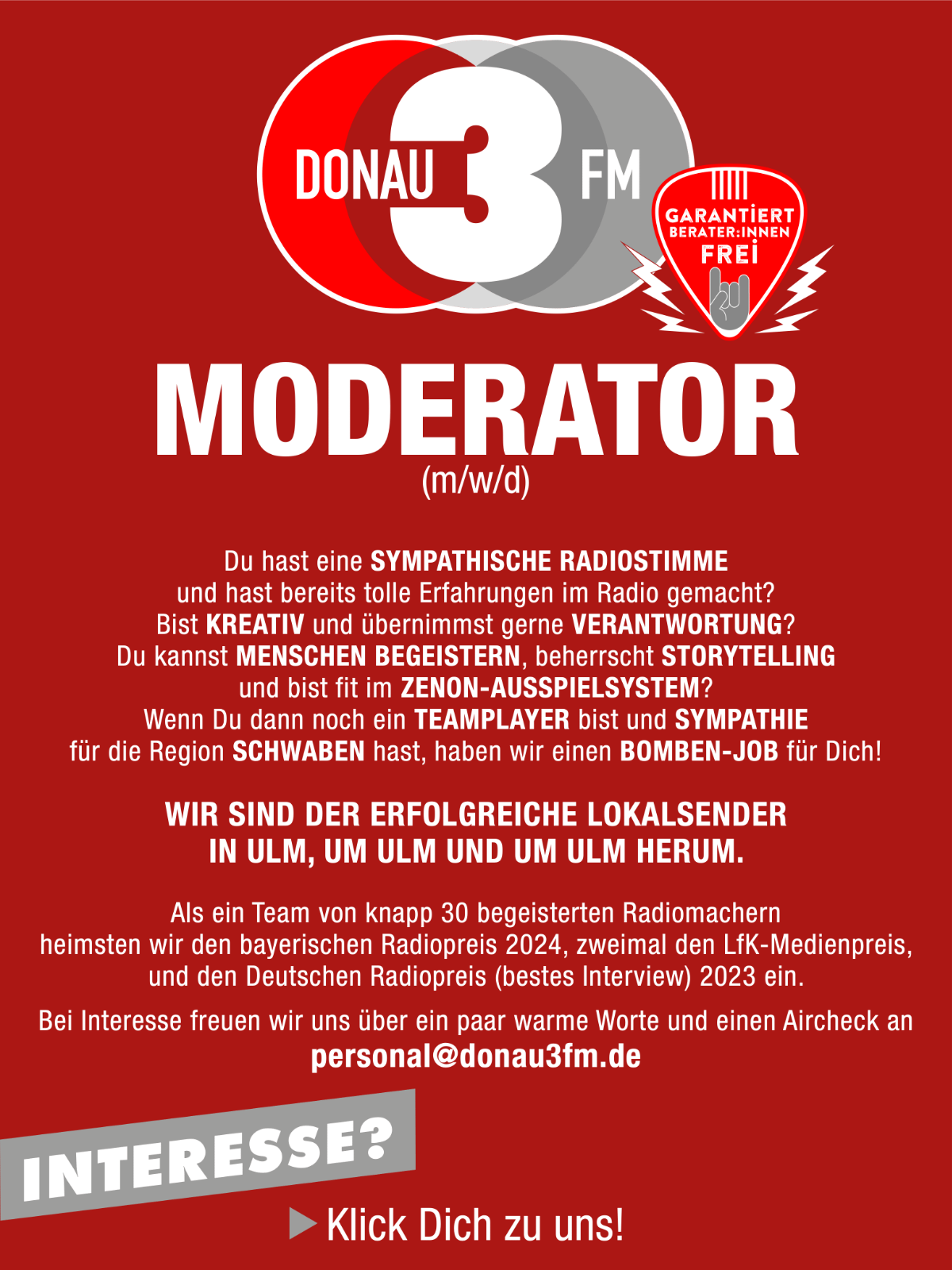 Donau 3 FM sucht Moderator (m/w/d)