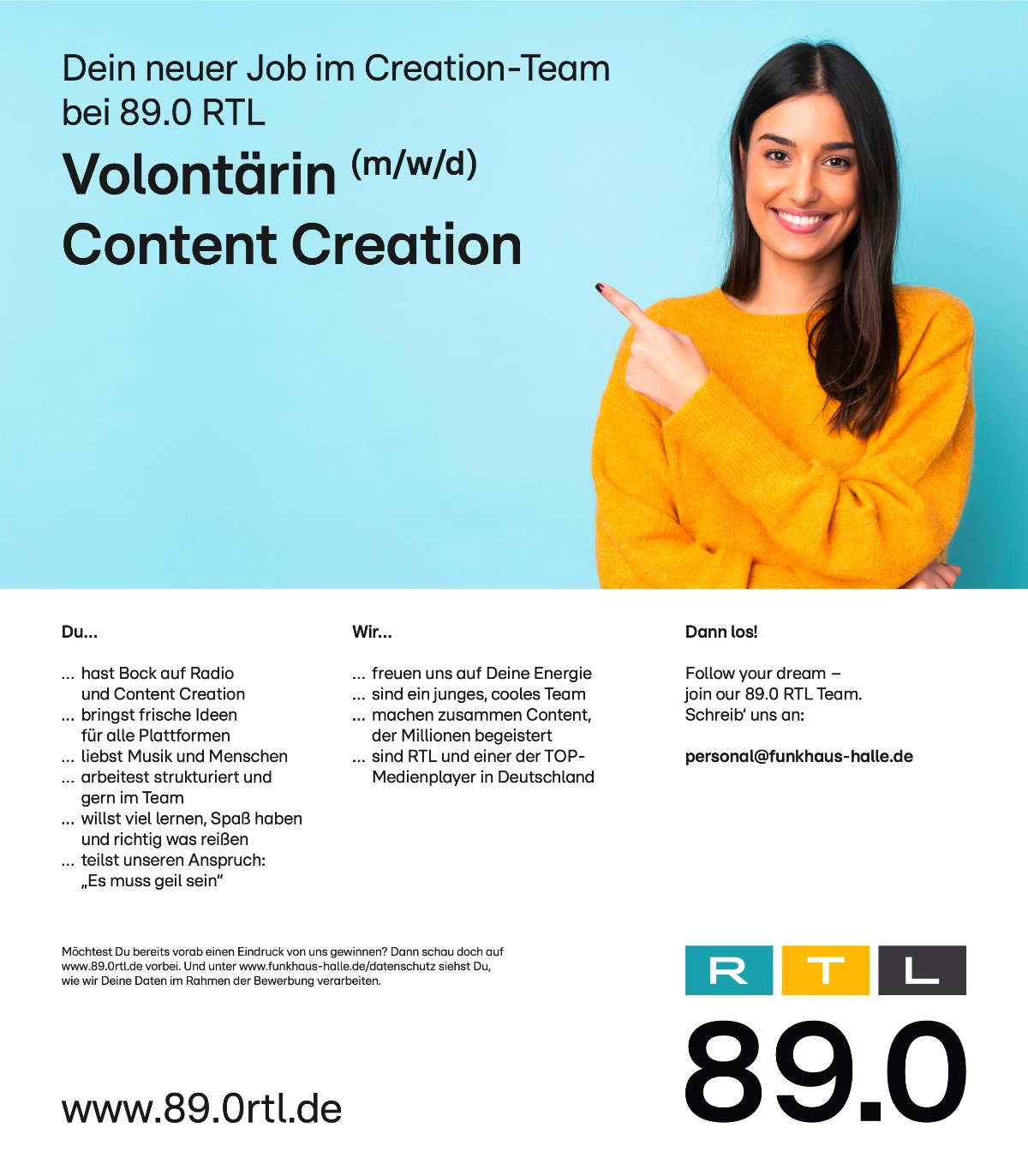 89.0 RTL sucht Volontärin (m/w/d) Content Creation