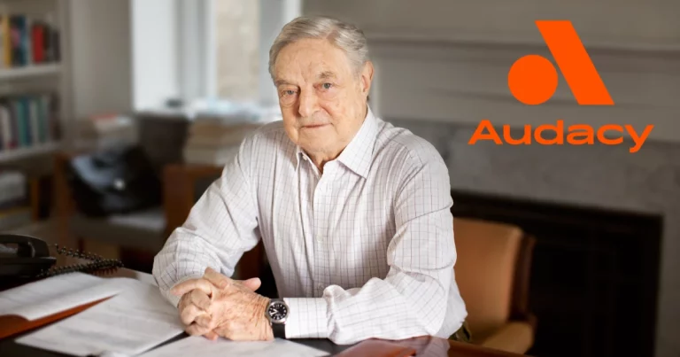 George Soros mit Audacy-Logo (Bild: Pressebild / RADIOSZENE)